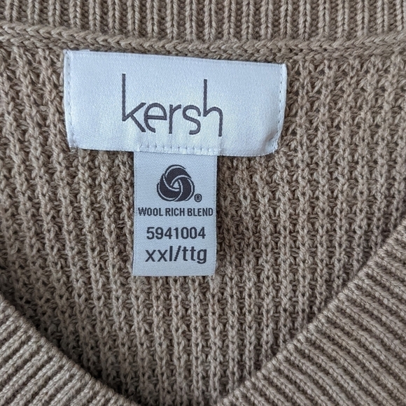 Kersh Merino Blend V-Neck waffle knit Sweater in tan camel toneb XXL @T1 - Picture 2 of 10